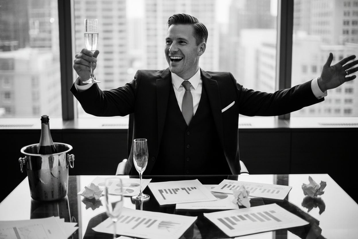Empresario celebrando ganancias